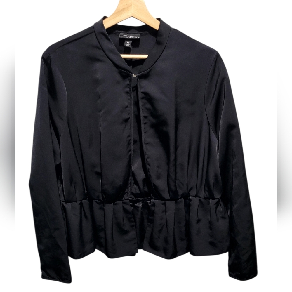 Victoria Beckham For Target Black Ruffle Peplum Open Front Jacket Size 1X - Picture 2 of 7